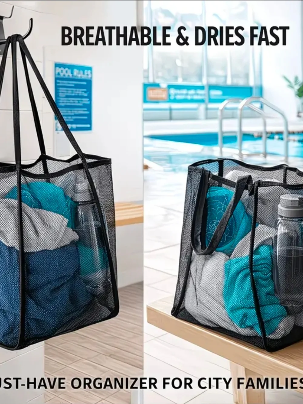 Mesh Beach Tote Lightweight Summer Bag ! Just Shake And Rinse!! Done ! No Mess